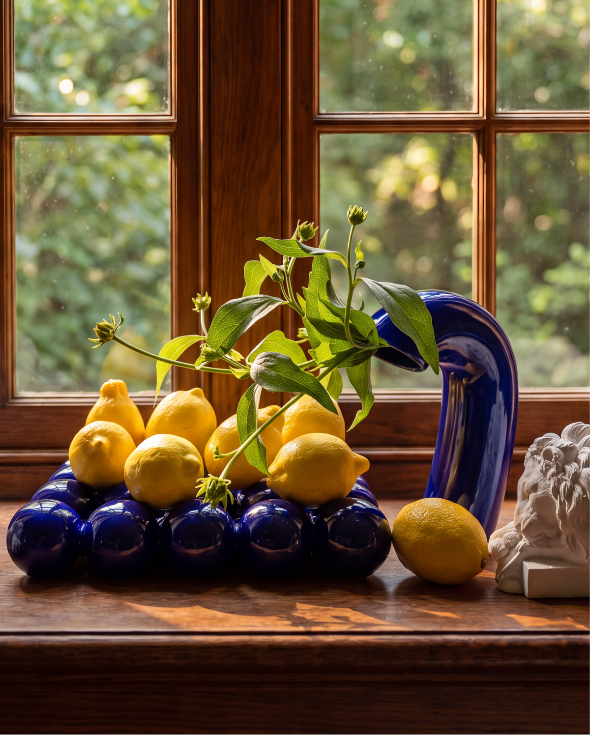 Still Life Fruit Bowl, Cobalt Blue